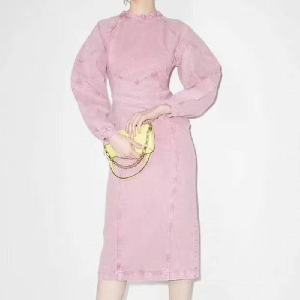 ROTATE Darleen Puffed-sleeve Organic-cotton Denim Midi Dress